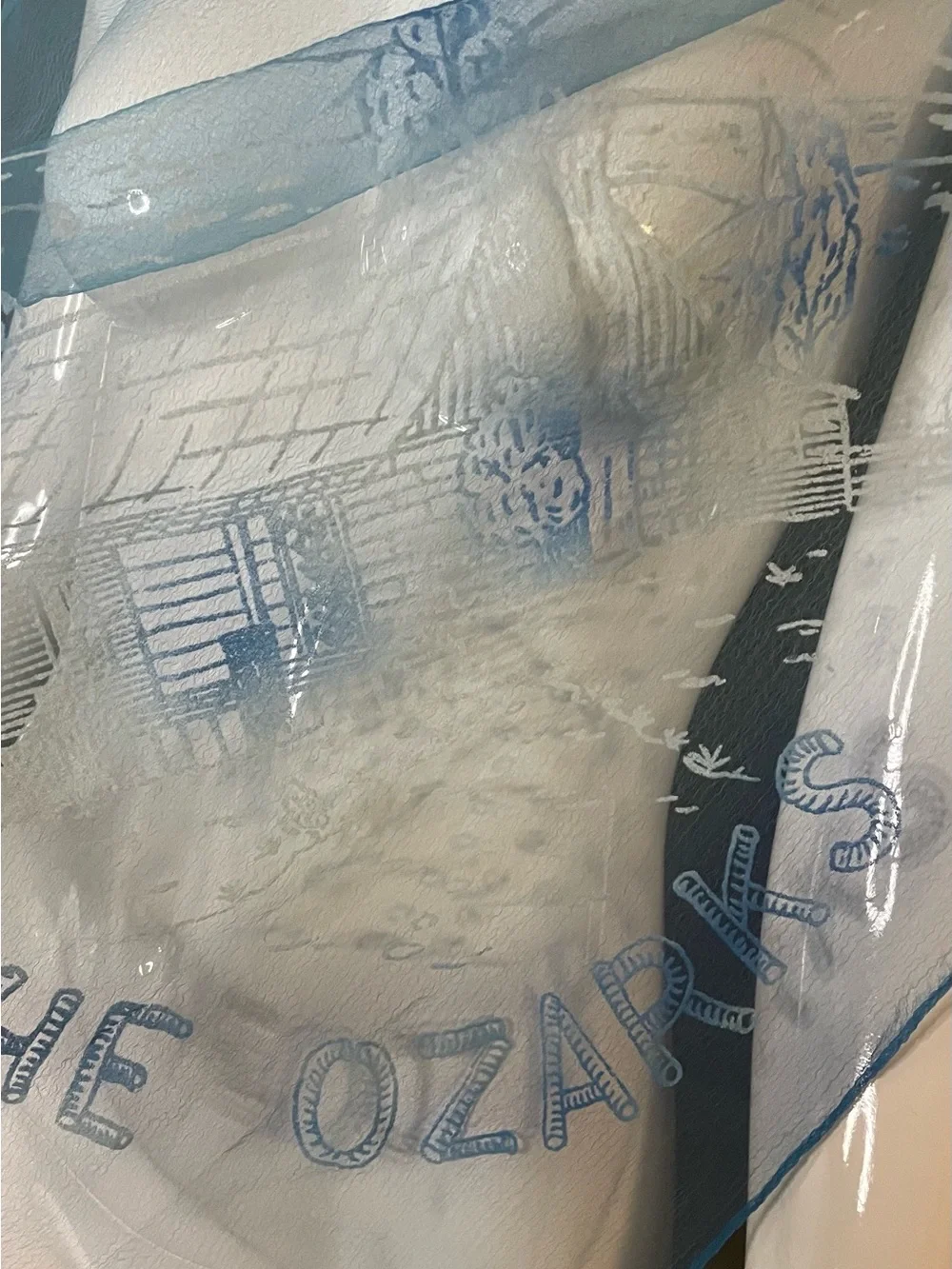 Lovely Vintage 50s Sheer Blue The Ozarks Souvenir Scarf 29 In Mint Condition